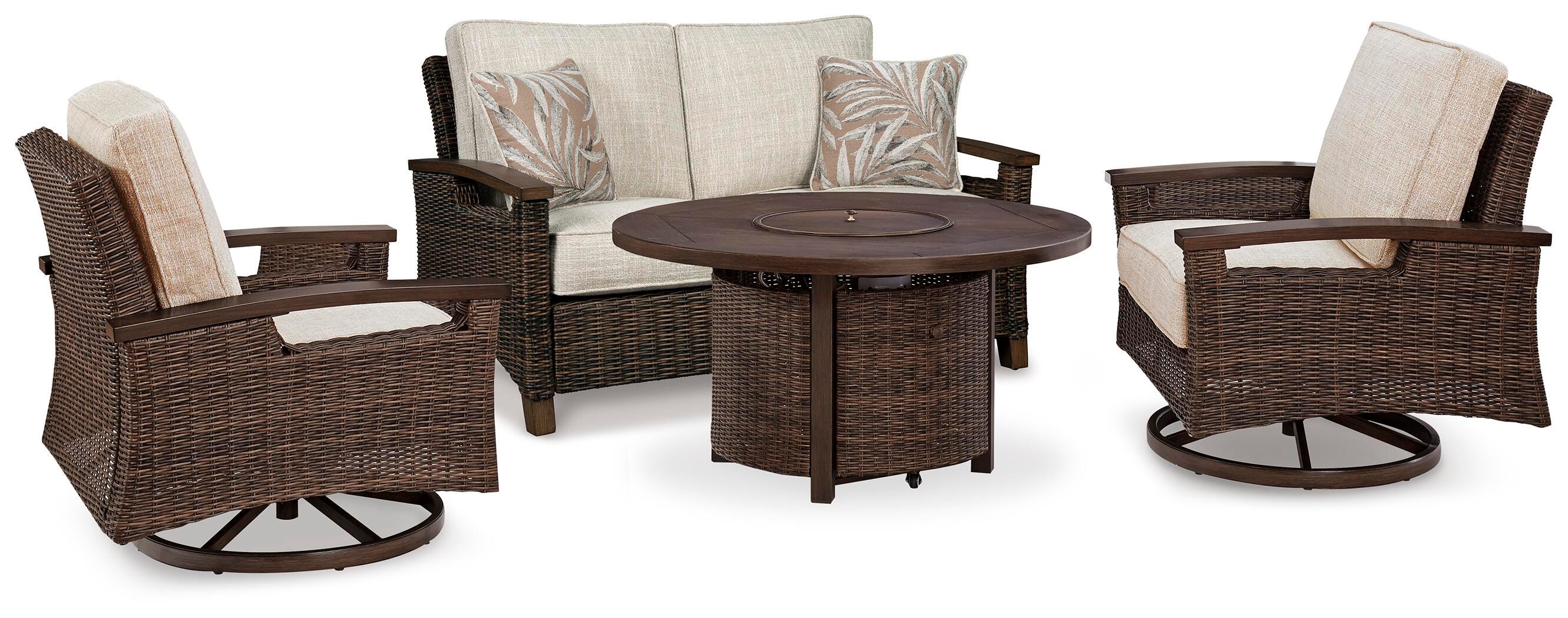 Paradise Trail Outdoor Loveseat, Lounge Chairs and Fire Pit Table